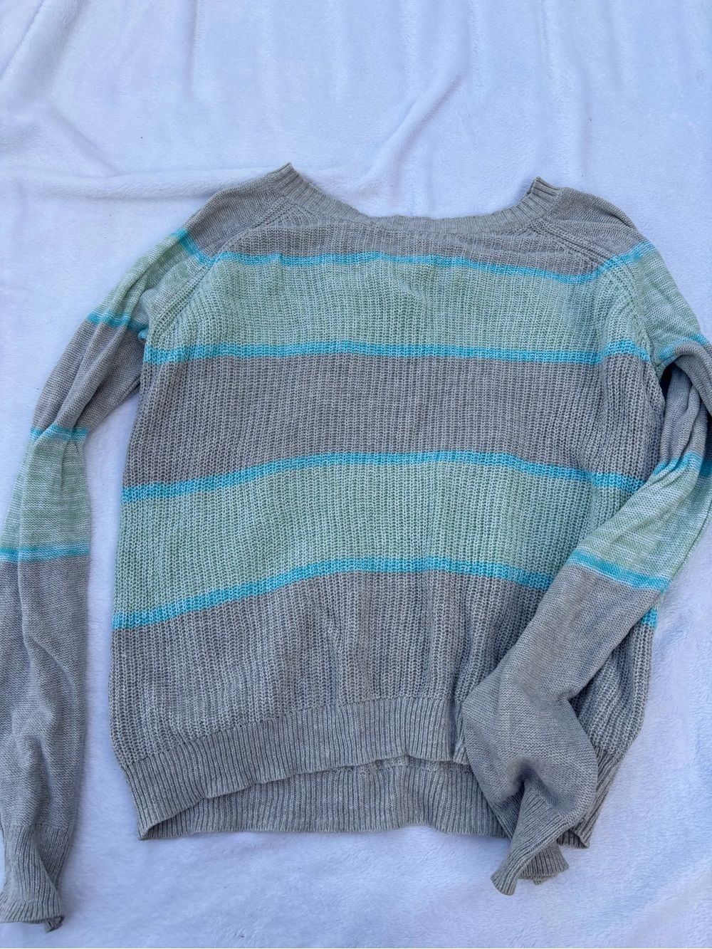 100% cotton Mossimo Supply Co. Gray Sweater with Mint and Aqua Stripes